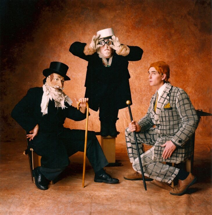 The Man Who Was Thursday: A Nightmare (1997). Roberto Rossi, Jenny Romaine, John Bell. Masks by Meredith Holch. Photo: Orlando Marra